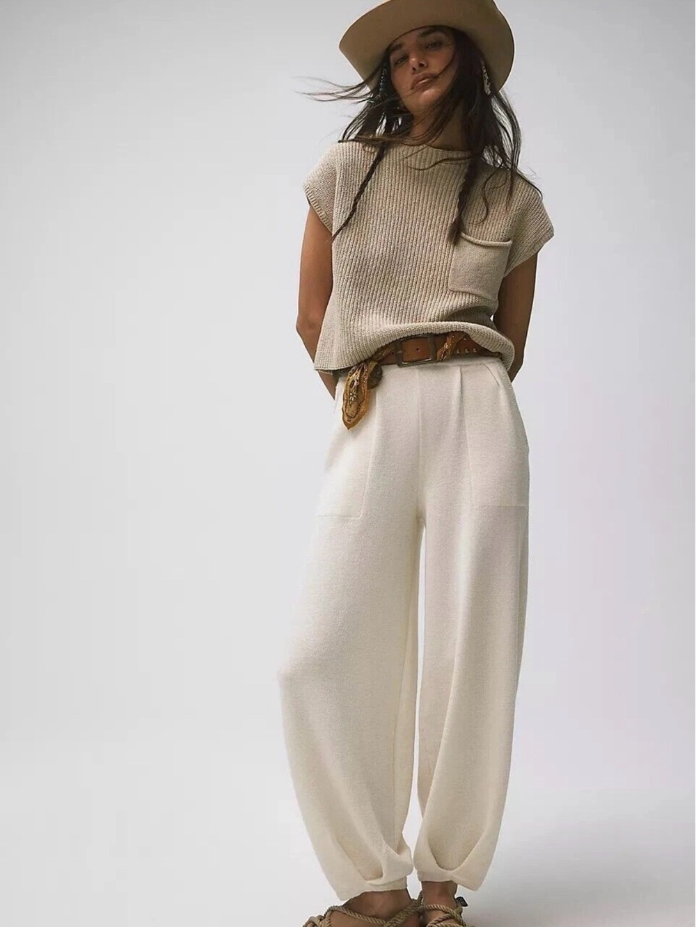 free people fp beach freya knit barrel leg flowy pants size small
